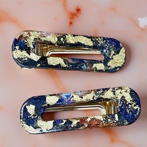 Gold and Blue Resin Hair Clips set/2